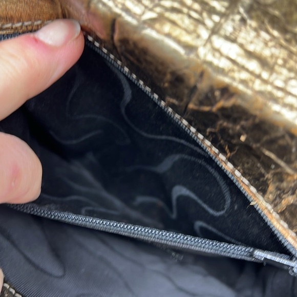 Carlos Falchi Structured Crossbody Goldtone Pewter Croc Embossed Leather Bag - Picture 11 of 15